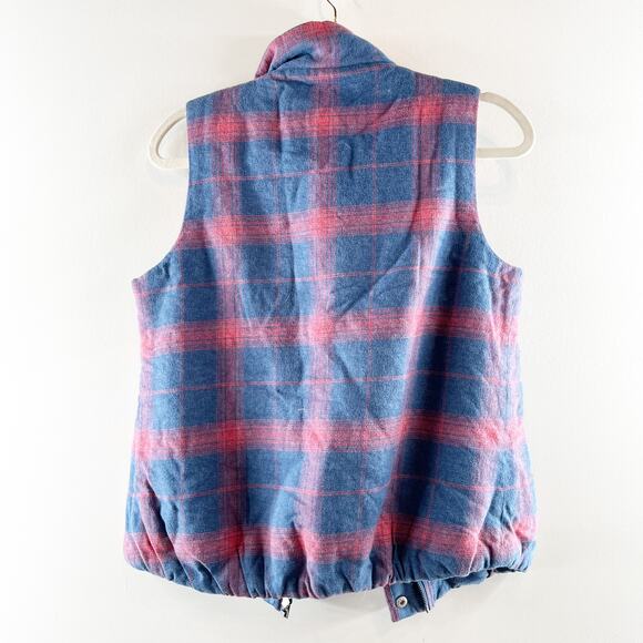 Dylan Sherpa Lined Snap Button Plaid Vest Blue Red Small - Picture 3 of 4